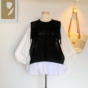 Chic Sweater Vest Layered Blouse Set